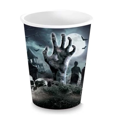 Afbeelding van Fiestas Guirca Halloween/horror begrafenis feest bekers 6x zwart papier 240 ml