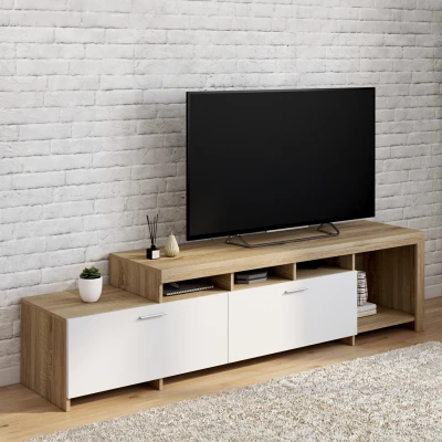 Image de Meuble TV 180 cm MALO bois et placards blancs IDMarket