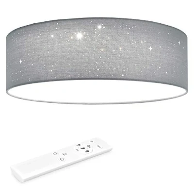 Afbeelding van Navaris LED plafondlamp rond 12W Ø 32 cm Stoffen plafonnière met warmwit licht &amp; sterreneffect Dimbare lamp afstandsbediening Lichtgrijs