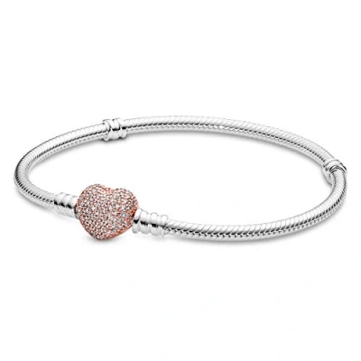 Afbeelding van Pandora Moments 590727CZ Armband met slangenschakels, hartsluiting, sterling zilver, zirkoniasteentjes, geschikt voor armbanden, 20cm