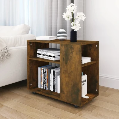 Afbeelding van Bijzettafel 70x35x55 cm bewerkt hout gerookt eikenkleurig