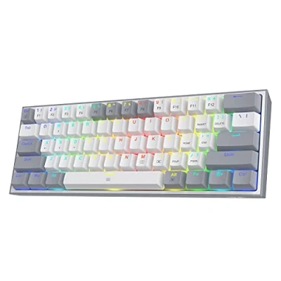Afbeelding van Redragon K617 60% bedraad RGB gaming toetsenbord, 61 toetsen compact mechanisch toetsenbord w/wit &amp; grijs gemengd gekleurde sleutelaps, lineaire rode schakelaar, pro driver ondersteuning