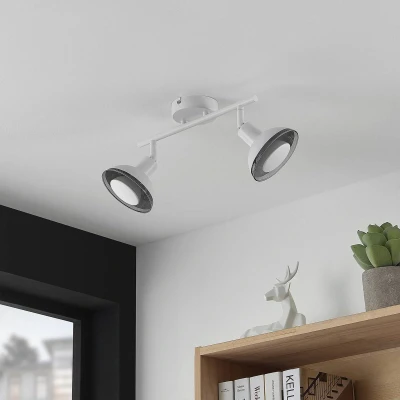 Afbeelding van Lindby buitenspot 2lichts Ijzer, glas H: 18.4 cm GU10 wit Inclusief lichtbronnen