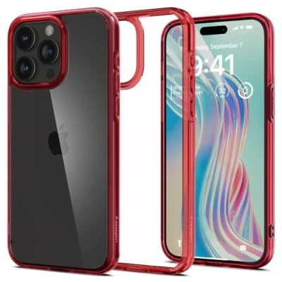 Afbeelding van Spigen Ultra Hybrid Hoesje Geschikt voor Apple iPhone 15 Pro Back Cover met Air Cushion Transparant Rood