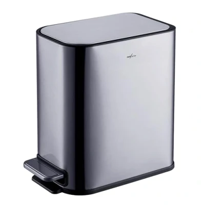 Afbeelding van RedFactor Petite Poubelle à Pédale Fine 5L en Acier Inoxydable Couvercle Fermeture Douce et Seau Intérieur Amovible pour Salle de Bain, Cuisine ou Bureau (Gris Métallique)