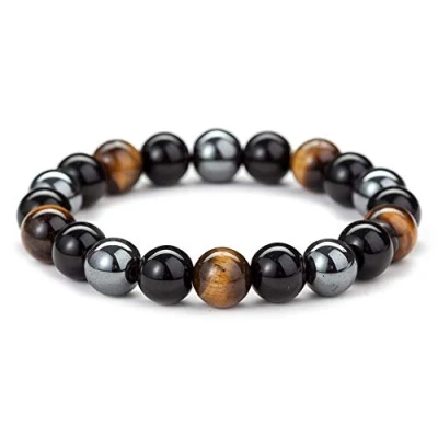 Afbeelding van Tijgeroog van obsidiaan 10 mm en magnetische kralen, mala armband, Tibetaans boeddha meditatiearmband, mm, magneet met parel