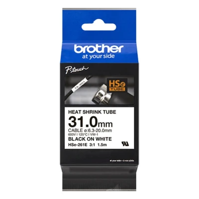Image de Brother HSe 261E étiquette pour gaine thermorétractable 31 mm (d&#039;origine) noir sur blanc