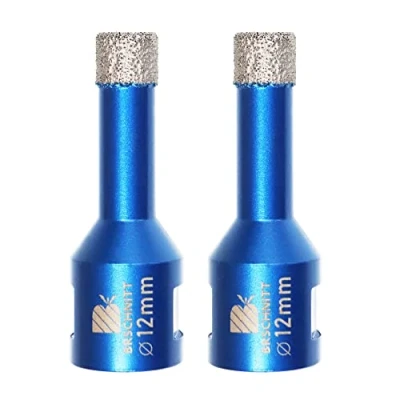 Afbeelding van BRSCHNITT Diamanttegelboor, 12 mm, 2 stuks, vacuüm gesoldeerd en boorkroon met schroefdraad M14 voor droog boren van porselein, tegels, graniet, marmer