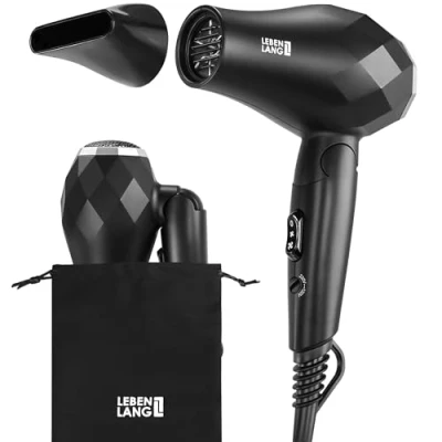 Afbeelding van LEBENLANG kleine opvouwbare reishaardroger, dubbele spanning en reistas met stylingmondstuk, stille krachtige mini reishaardroger