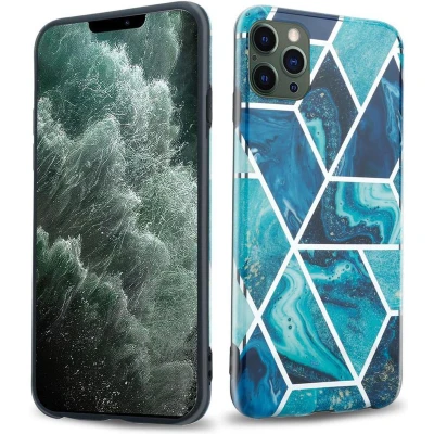 Afbeelding van Cadorabo Hoesje geschikt voor Apple iPhone 12 PRO MAX in Blauwe Golf Marmer No. 13 Beschermhoes gemaakt van TPU siliconen Case Cover met mozaïek motief