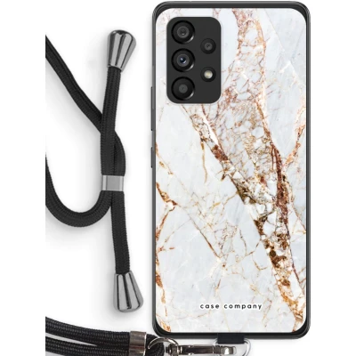 Afbeelding van Case Company® hoesje met Koord geschikt voor Samsung Galaxy A53 5G Goud marmer Telefoonhoesje Zwart Bescherming aan alle Kanten en Over de Schermrand