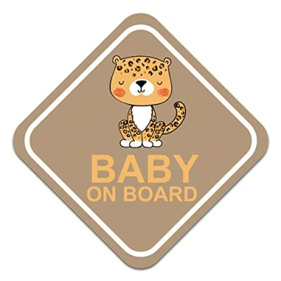 Afbeelding van Baby on Board Autosticker, 10 x cm, diermotief, voor achterruit, kofferbak, autoaccessoires, weerbestendige sticker, R127 (nr. 1 luipaard)