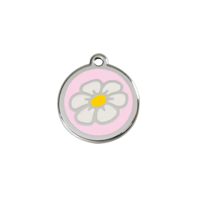 Afbeelding van Daisy Flower Pink roestvrijstalen hondenpenning small/klein dia. 2 cm RedDingo