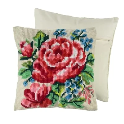 Afbeelding van Trimits Kussen met kruissteekpatroon, bloemenmotief, 40 x cm