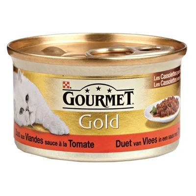Afbeelding van Gourmet Gold Cassolettes Duet Van Vlees In Saus Met Tomaten 85 GR (24 stuks)