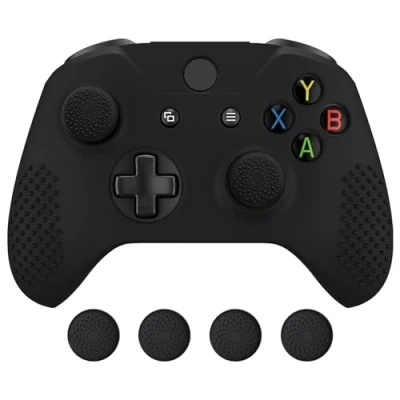 Image de eXtremeRate Housse en Silicone pour Xbox One X/S Manette, Protection Antidérapante Manette avec 2pcs Capuchon Joystick, Coque Noir