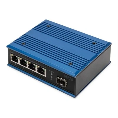 Image de DIGITUS Commutateur industriel non géré 4 x 10/100/1000 (PoE) + 1 Gigabit SFP (liaison montante) Montage sur rail DIN PoE