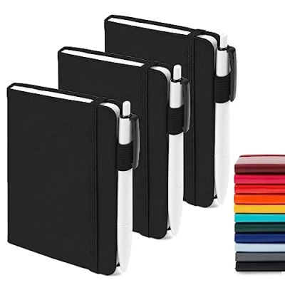 Afbeelding van feela Set van 3 A6 zaknotitieboeken, kleine notitieboeken met hardcover gelinieerde verdelers en zwarte pennen, klassieke mini notitieblokken in bulk, perfect voor kantoor, school,