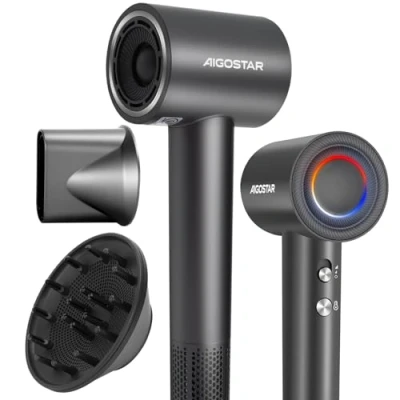 Afbeelding van Aigostar Nora 301JK Föhn met Diffuser High Speed Krachtige Ionische Haardroger 110.000RPM 1600W Grijs