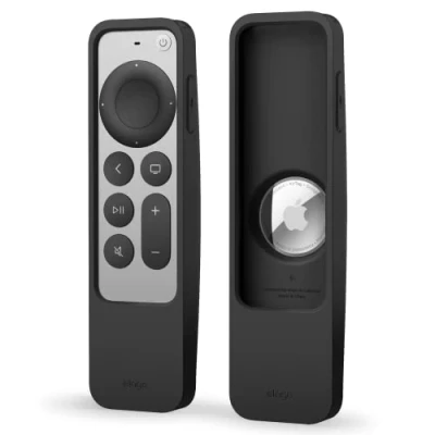 Afbeelding van elago R5 hoes compatibel met Apple TV 4K Siri Remote 3e generatie (2022) en 2e (2021) AirTag Inclusief sleutelkoord, bescherming (zwart)