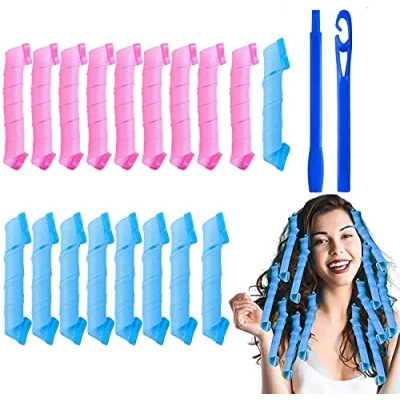 Image de URAQT Bigoudi Bigoudis, 18pcs DIY Magic Hair Waves Curls Boucles en Spirale Sans Chaleur Bigoudis Kit de Coiffure avec Crochets Coiffage pour Femmes, Filles, Cheveux Courts,Moyens, Longs