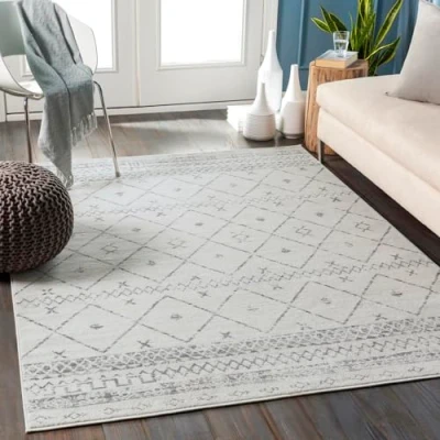 Afbeelding van SURYA Vloerkleed Woonkamer, Slaapkamer Berber Etnisch Tapijt MYA Wit/Grijs 80x150 cm
