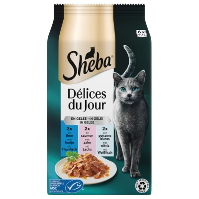 Afbeelding van Sheba Delices Du Jour In Gelei Maaltijdzakjes Kattenvoer Vis 6x50 g