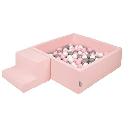 Afbeelding van KiddyMoon Schuim Speeltuin Met Vierkant Ballenbad (100 ballen), Roze:Wit/Grijs/Poederroze