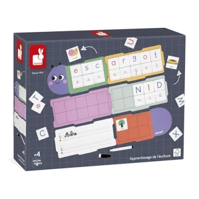 Afbeelding van Janod Schrijf voorbereiding, ideaal voor de kleuterschool en sectie, klein leren, 6 kaarten 78 magnetische letters, educatief speelgoed kinderen vanaf 4 jaar, J05092, J05092