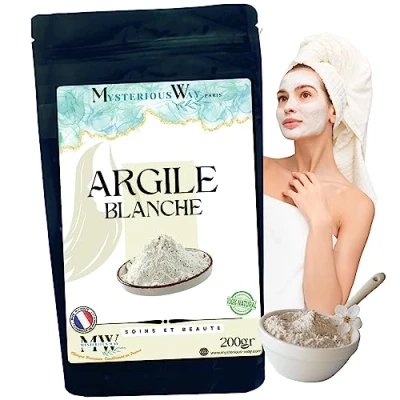 Afbeelding van Klei, 200 g, natuurlijk poeder, lichaams en gezichtsverzorging, peeling, reinigt zacht, ontgift de huid, masker, (wit)