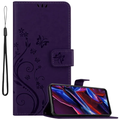 Afbeelding van Cadorabo Hoesje geschikt voor Xiaomi Poco X5 in BLOEMEN DONKER PAARS Beschermhoes bloemmotief met magnetische sluiting, standfunctie en kaartsleuven Book Case Cover Etui