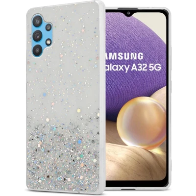 Afbeelding van Cadorabo Hoesje geschikt voor Samsung Galaxy A32 5G in Transparant met Glitter Beschermhoes van flexibel TPU silicone fonkelende glitters Case Cover Etui