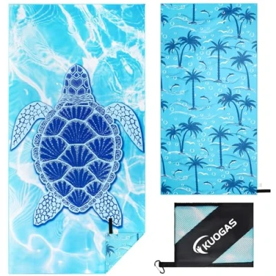Afbeelding van KUOGAS Strandhanddoek XXL 180 x 90 cm, grote sneldrogende microvezel handdoek, zandvrije badhanddoek, stranddeken voor dames