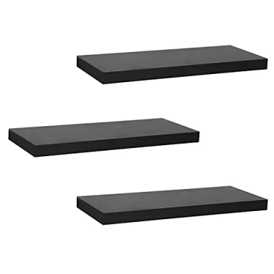 Afbeelding van WOLTU RG9319sz 3 Set van zwevende houten wandplanken MDF, voor boeken en cd‘s, zwart