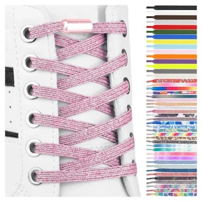 Afbeelding van SULPO Schoenveters met snelsluiting van metaal, elastische veters voor volwassenen en kinderen, platte zonder knopen sneakers, converse, siliconen, Roze