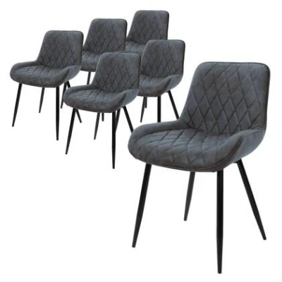 Afbeelding van ML Design Set van 6 Eetkamerstoelen Eetkamerstoel met rugleuning en armleuningen, antraciet, PU kunstlederen zitting, metalen poten, keukenstoelen woonkamerstoelen gestoffeerde stoel
