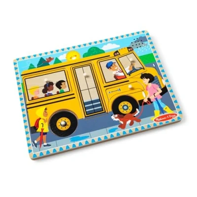 Afbeelding van Melissa &amp; Doug Puzzel met geluid, bus, cadeau voor kinderen van 2, 3, 4 jaar, Montessori houten speelgoed, speelgoed de 1e leeftijd, klassiek educatief activiteits