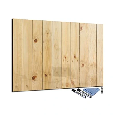Afbeelding van Glazen magneetbord, 70 x 100 cm, whiteboard, magnetisch prikbord, voor keuken, kantoor, met accessoires, gemakkelijk te reinigen, houtlook, beige