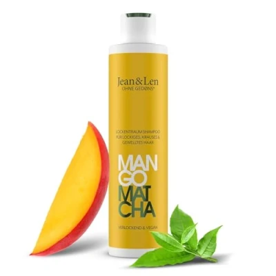 Afbeelding van Jean &amp; Len Shampoo voor krullend haar met mango en matcha, temt weerbarstig kroeshaar, vermindert gespleten haarpunten, voedt definieert natuurlijke golven krullen, zonder