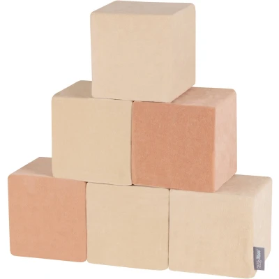 Afbeelding van KiddyMoon Soft VELVET blokken 14cm blokjes: zand beige woestijn roze 24 Foam speelgoed
