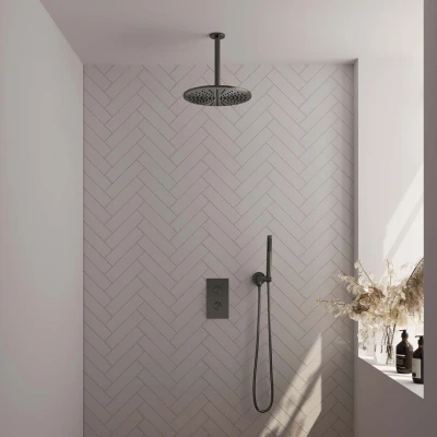 Afbeelding van Brauer Gunmetal Edition Regendoucheset inbouw hoofddouche 30 cm 2 functies inclusief inbouwdeel handdouche Staaf 1 stand PVD geborsteld
