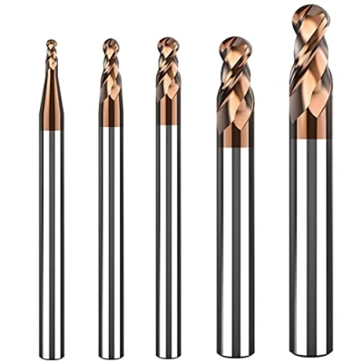 Afbeelding van ASNOMY 5 stuks VHM kogelkopfrezen met 2 tanden, AlTiN HRC 55 coating, hardmetalen kogelkopfrezen, CNC graveerfrees voor metaal, bevat radiusmaten van 1 mm, 1,5