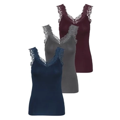 Afbeelding van PIECES Damestop Pcbarbera Noos kanten top, 1 Port Royale, Pageant Blue, donkergrijs