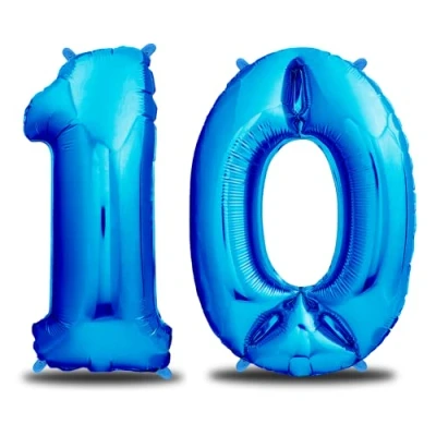 Afbeelding van Envami® XXL blauwe verjaardagsballon enorme folieballon 101 cm verjaardagsdecoratie decoratief ballonnummer voor verjaardag heliumvlieg (cijfer 10)