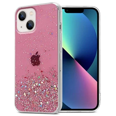 Afbeelding van Cadorabo Hoesje geschikt voor Apple iPhone 14 PLUS in Roze met Glitter Beschermhoes van flexibel TPU silicone fonkelende glitters Case Cover Etui