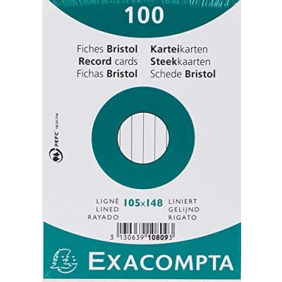 Afbeelding van Exacompta systeemkaart gelinieerd A6 wit 100 stuks.