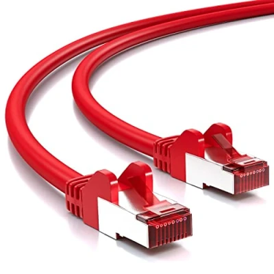 Afbeelding van deleyCON 5 m CAT6 netwerkkabel, PIMF afscherming S/FTP CAT 6 RJ45 ethernetkabel, LAN DSL router, modem, toegangspunt en patchpanelen rood