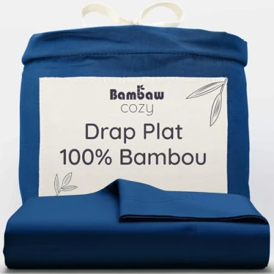 Afbeelding van Bamboe laken 240cm x 290 Blauw Marine Bovenlaken 2 Persoons Ultrazacht plat Luxe Beddengoed Hypoallergeen lakens Puur Viscose Rayon Ultra ademende Stof Bambaw