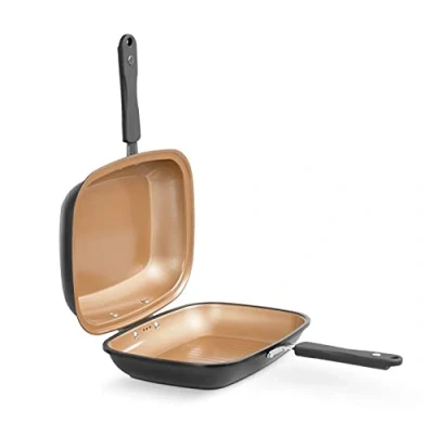 Afbeelding van Livington Black Doubletta 2 in 1 draaibare pan Koken Kamperen Multifunctioneel Keukengerei