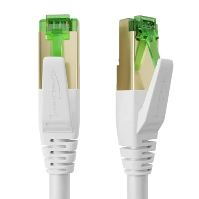 Afbeelding van KabelDirekt CAT7 ethernetkabel met ultraveilige drievoudige afscherming, internet/LAN kabel 1,5 m (RJ45 stekker, netwerkkabel, 10 Gbit/s voor maximale glasvezelsnelheid, wit)